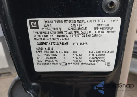 2002 Chevrolet Avalanche 1500 из США, поврежденный, VIN 3GNEK13T72G234329